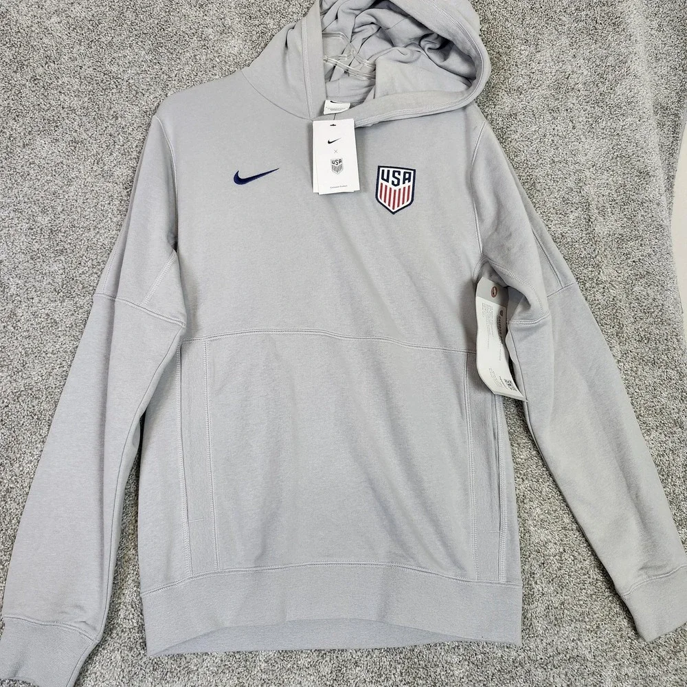 USA Hoodie Mens Small Gray Nike Soccer Travel Fleece Pullover Sweatshirt
